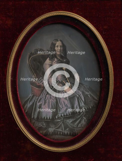 Finely Dressed Woman Seated in Armchair, 1850s. Creator: Unknown.