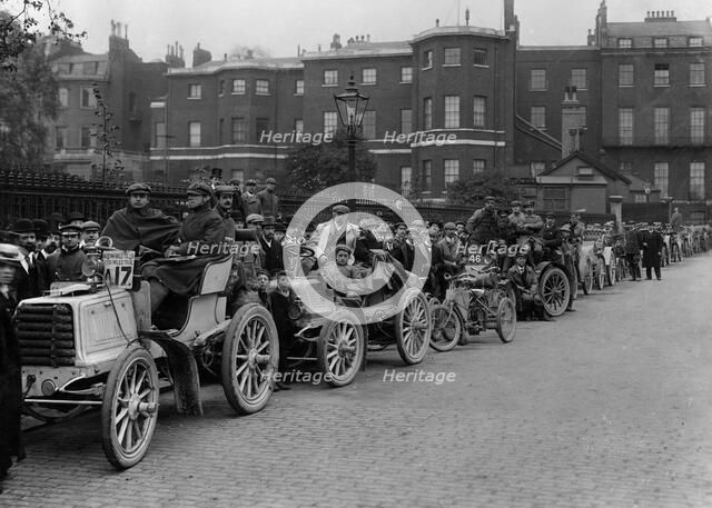 Finish of the Thousand Mile trial in Whitehall, London, 1900. Creator: Unknown.