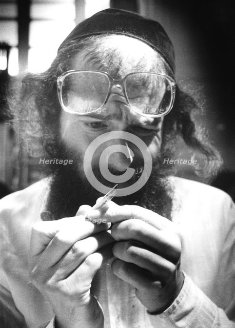 Finishing the Torah for the Belmont Synagogue, London, 1991. Creator: John Nathan.