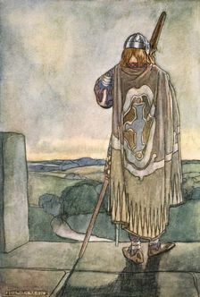 Finn heard far off the first notes of the fairy harp c1910. Creator: Stephen Reid