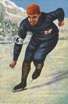 Finnish speed skater Clas Thunberg, 1928. Creator: Unknown
