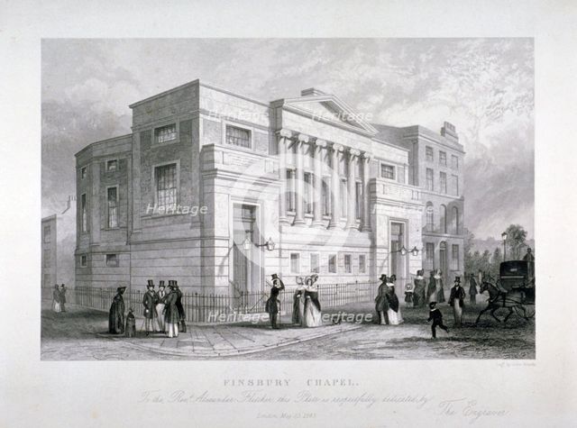 Finsbury Chapel, Blomfield Street, City of London, 1843. Artist: John Woods