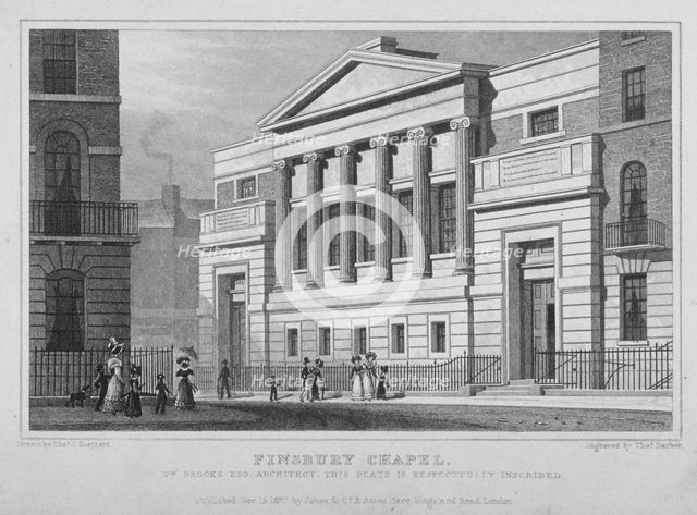 Finsbury Chapel, Blomfield Street, City of London, 1827. Artist: Thomas Barber