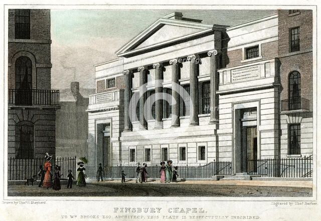 Finsbury Chapel, City of London, 1827.Artist: Thomas Barber