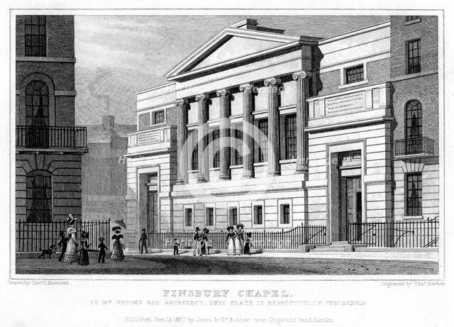 Finsbury Chapel, Islington, London, 1827.Artist: Thomas Barber