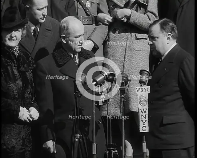 Fiorello H. La Guardia, Mayor of New York City Introducing Edvard Benes, Former President..., 1930s. Creator: British Pathe Ltd.