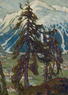 Fir Trees in front of the Mountains. Study from North Norway, c1900s. Creator: Anna Katarina Boberg
