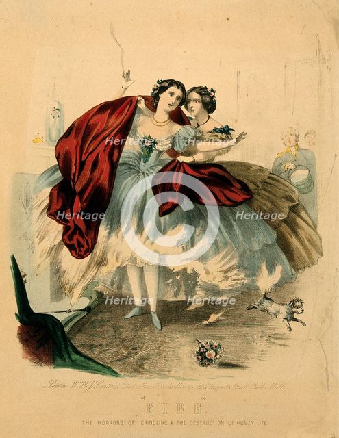 Fire. The horrors of crinoline & the destruction of human life, ca 1860. Creator: Anonymous.