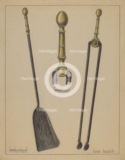 Fire Tongs and Shovel, 1935/1942. Creator: Hans Korsch.