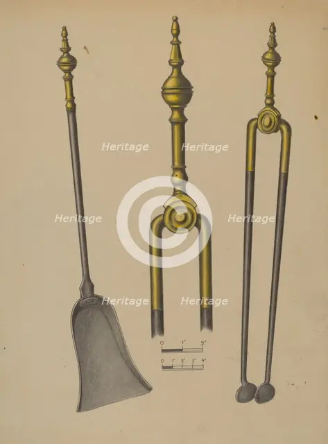 Fire Tongs and Shovel, 1935/1942. Creator: Unknown.