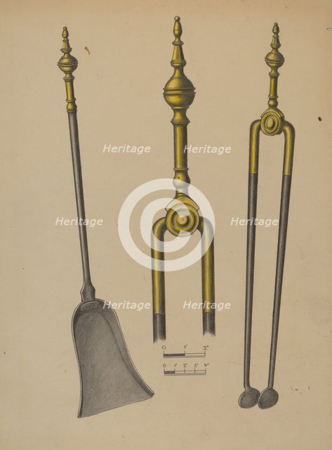 Fire Tongs and Shovel, 1935/1942. Creator: Unknown.