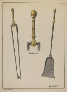 Fire Tongs and Shovel, c. 1937. Creator: Hans Korsch