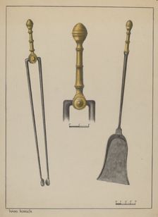 Fire Tongs and Shovel, c. 1937. Creator: Hans Korsch