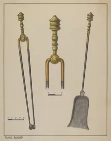 Fire Tongs and Shovel, c. 1937. Creator: Hans Korsch