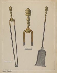 Fire Tongs and Shovel, c. 1937. Creator: Hans Korsch