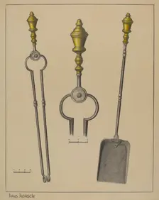 Fire Tongs and Shovel, c. 1937. Creator: Hans Korsch