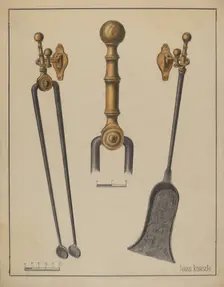 Fire Tongs, Shovel, and Jamb Hooks, c. 1937. Creator: Hans Korsch