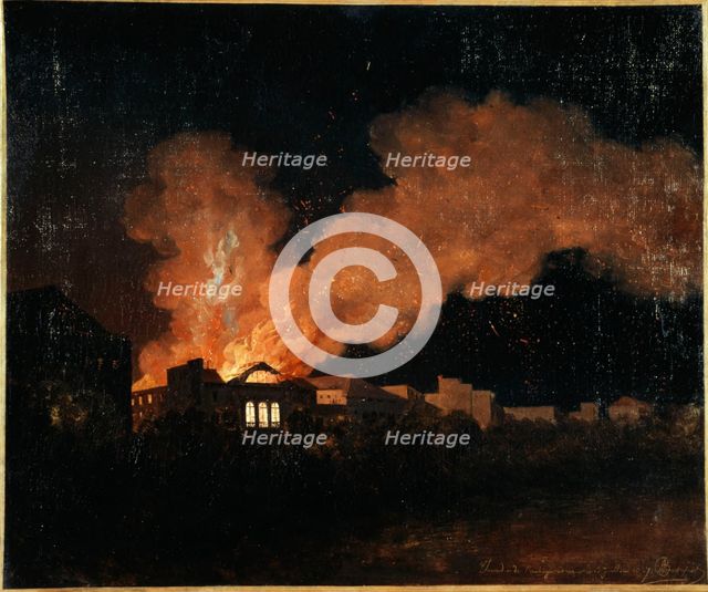 Fire at the Ambigu-Comique theatre on July 13, 1827, 1827. Creator: Antoine-Felix Boisselier.