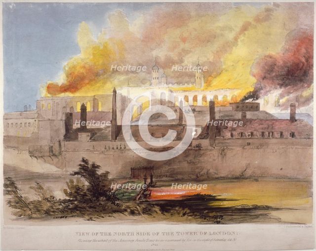 Fire at the Armoury in the Tower of London, 30 October 1841. Artist: Thomas Colman Dibdin