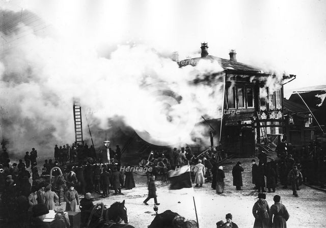 Fire at the Golden Anchor Hotel in Krasnoyarsk, 1908. Creator: LI Vonago.