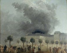 Fire at the Opera House of the Palais-Royal, June 8, 1781, ca 1781. Creator: Robert, Hubert (1733-1808)