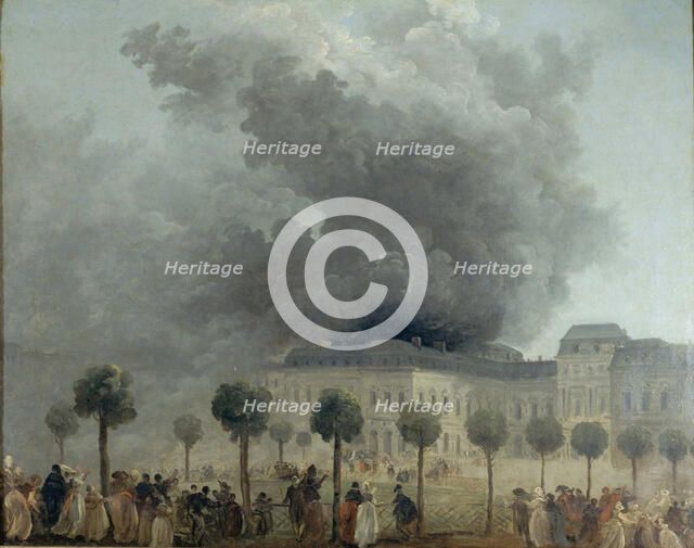 Fire at the Opera House of the Palais-Royal, June 8, 1781, ca 1781. Creator: Robert, Hubert (1733-1808).