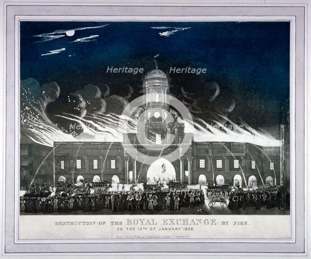 Fire at the Royal Exchange, City of London, January 1838. Artist: Anon