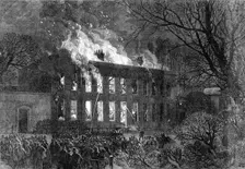 Fire at the Royal Military College, Sandhurst, 1868. Creator: Unknown