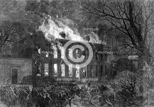 Fire at the Royal Military College, Sandhurst, 1868. Creator: Unknown.