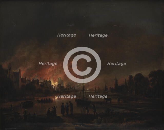 Fire at a Village by Night, 1618-1677. Creator: Aert van der Neer.