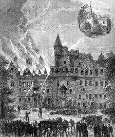 Fire at Cortachy Castle, Scotland, the seat of the Earl of Airlie, 1883. Creator: Unknown