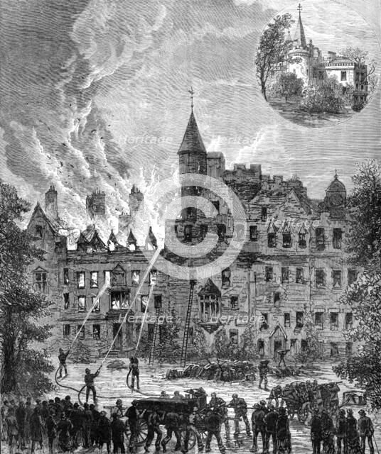 Fire at Cortachy Castle, Scotland, the seat of the Earl of Airlie, 1883. Creator: Unknown.