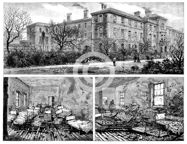 Fire at Forest Gate...School...: general view and dormitories where children were suffocated, 1890. Creator: Unknown.