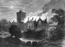 Fire at Greystoke Castle, Cumberland, 1868. Creator: Unknown
