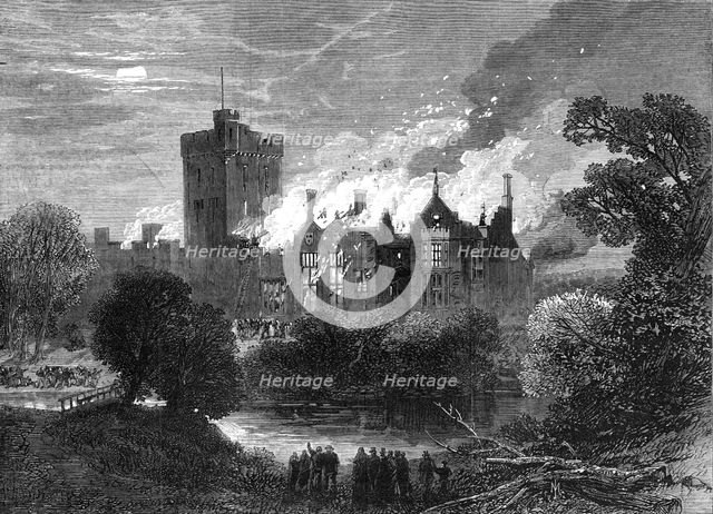 Fire at Greystoke Castle, Cumberland, 1868. Creator: Unknown.
