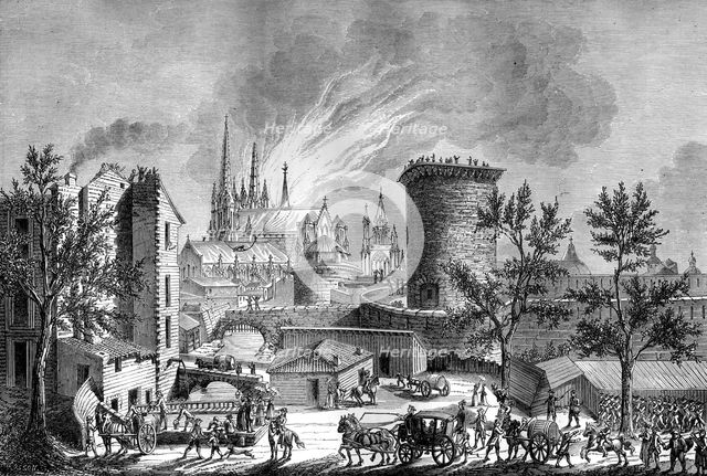 Fire at Saint Andre's Cathedral, Bordeaux, France, 25th August 1787 (1882-1884).Artist: Cosson