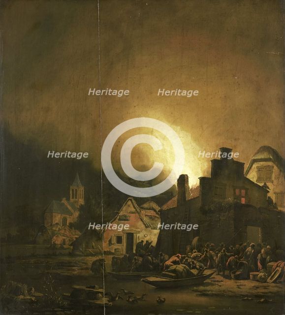 Fire by night in a Village, 1650-1685. Creator: Adam Colonia.