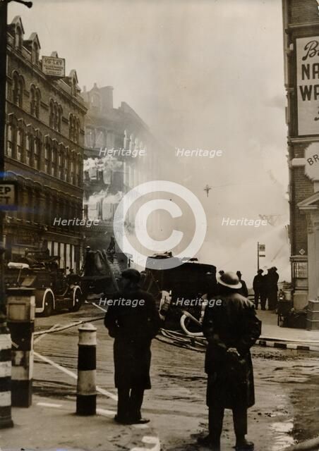 Fire caused by German incendiary bombs, London, World War II, c1940-c1944. Artist: Unknown