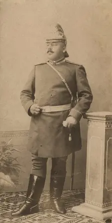 Fire Chief A. F. Domishkevich in Uniform with a Sabre and in a Helmet, 1901. Creator: Unknown