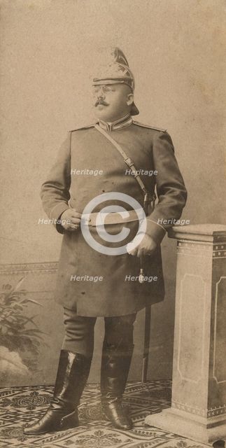 Fire Chief A. F. Domishkevich in Uniform with a Sabre and in a Helmet, 1901. Creator: Unknown.