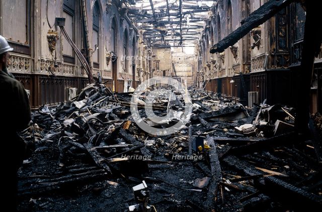 Fire damage at St George's Hall, Windsor Castle, Windsor, Berkshire, 1992. Artist: Unknown