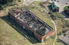 Fire damaged warehouse at Friar Gate Goods Yard, City of Derby, 2021. Creator: Damian Grady