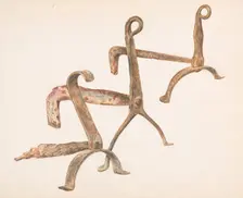 Fire Dogs or Andirons, c. 1938. Creator: Frank J Mace