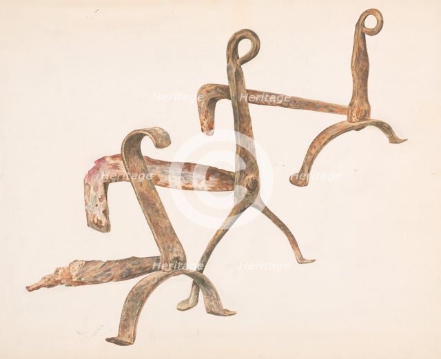 Fire Dogs or Andirons, c. 1938. Creator: Frank J Mace.