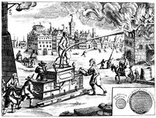 Fire engine, from Georg Andreas Bockler's Theatrum Machinarum Novum, 1673. Artist: Georg Andreas Bockler