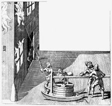 Fire engine, from Isaac de Caus Nouvelle Invention de Lever l'Eau Plus Hault, 1664. Artist: Isaac de Caus
