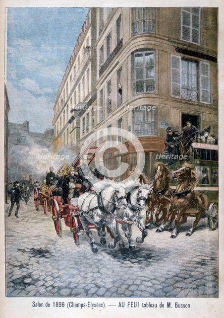 Fire engine on the way to a fire, Paris, 1896. Artist: G Busson