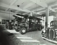 Fire engines at Battersea Fire Station, Este Road, Battersea, London, 1938