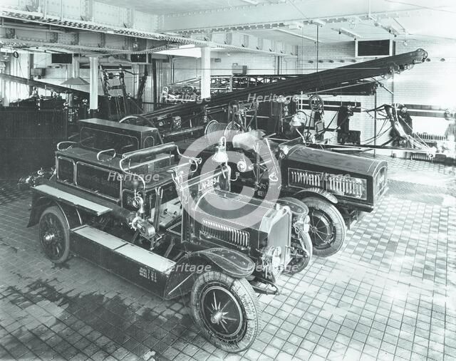 Fire engines at Cannon Street Fire Station, City of London, 1913. Artist: Unknown.