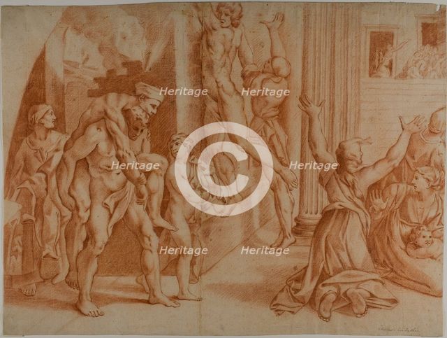 Fire in the Borgo (recto); Slight Sketch of the Fire in the Borgo (verso), 1726/1750. Creator: Ottaviano Dandini.